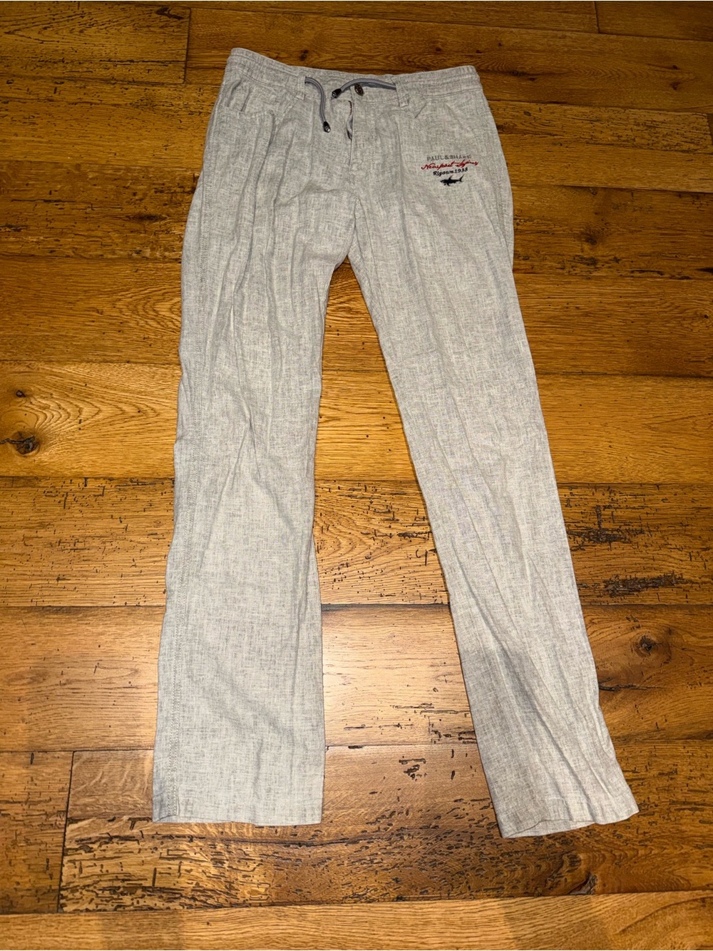 Paul & Shark Light Gray linen elastic waist logo pants